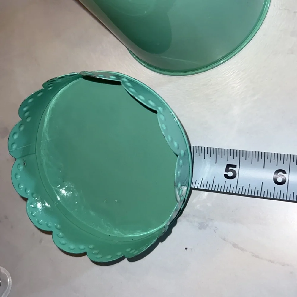 Mint green pastel green dainty metal canister with lid & lid holder 5.25” tall​​ - Picture 3 of 7